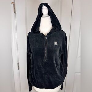 FILA Black Velour Half Zip Hoodie Women’s Small Y2K Athleisure Cropped